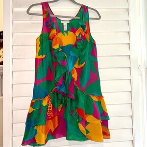 Diane Von Furstenburg Soleil Swim Small Dress‎/Tunic Green Pink Yellow Cover Up